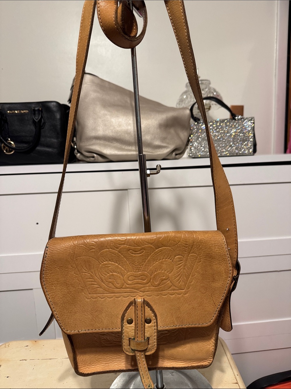 Patricia Nash Tan Embossed Leather Crossbody